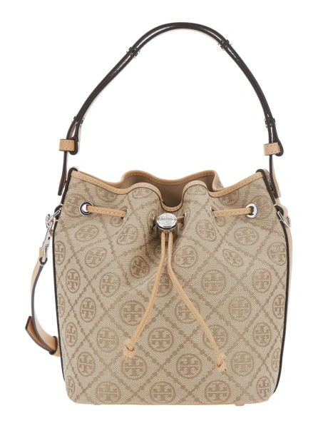 Geanta de mana Tory Burch bej din canvas cu curea de umar detasabila