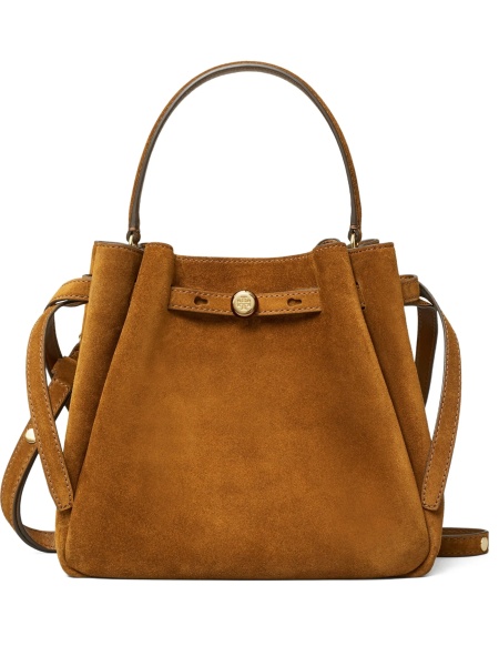 Geanta de mana Tory Burch maro din piele intoarsa