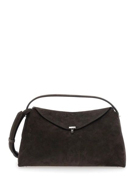 Geanta de mana TOTÊME Brown Handbag with T Plate Closure and Removable Shoulder Strap in Suede for Women