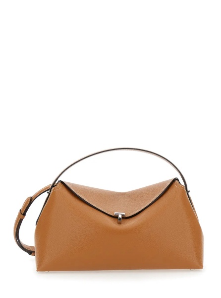 Geanta de mana TOTÊME Handbag 'T-Lock' with Removable Shoulder Strap in Grained Brown Leather