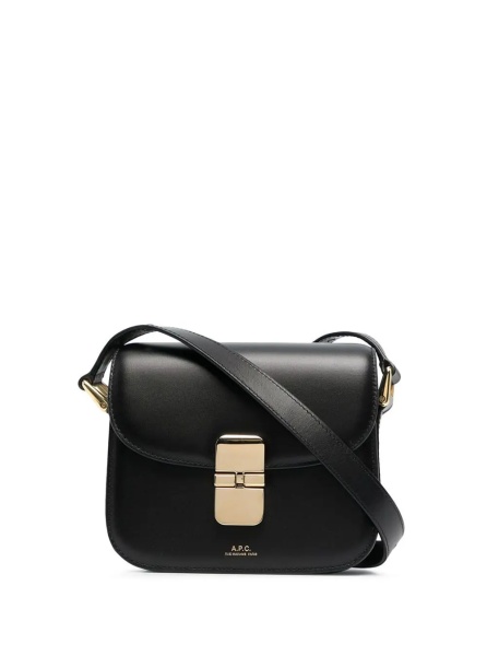 Geanta de umar A.P.C. 'Grace' Black Mini Crossbody Bag with Adjustable Strap and Logo Lettering Imprinted on the Front in Leather for Women