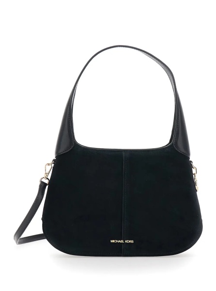 Geanta de umar 'Alice' Black Shoulder Bag with Removable Shoulder Strap and Logo Lettering on the Front in Suede woman