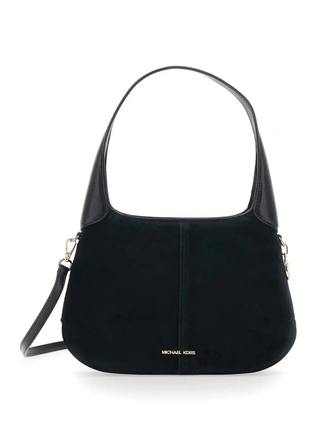 Geanta de umar 'Alice' Black Shoulder Bag with Removable Shoulder Strap and Logo Lettering on the Front in Suede woman