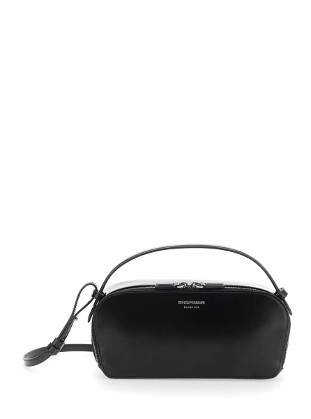 Geanta de umar Black Shoulder bag with adjustable and removable shoulder strap and Logo lettering on the front in Ecoleather for women