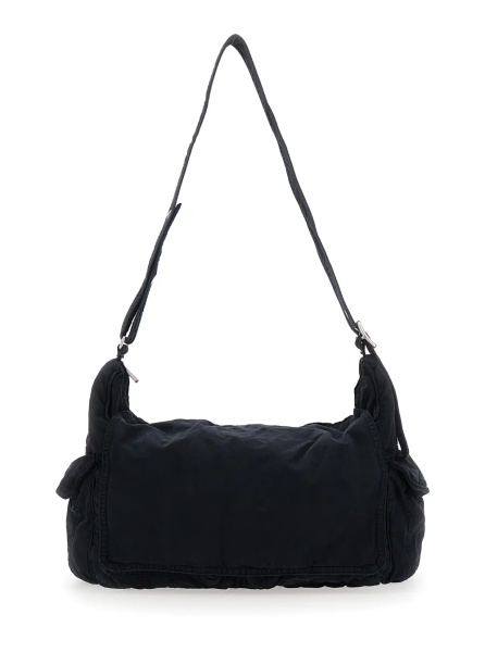 Geanta de umar Black Shoulder Bag with Adjustable Shoulder Strap in Cotton Twill Man