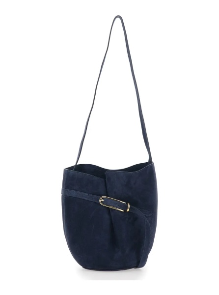 Geanta de umar Blue Crossbody bag with shoulder strap and front buckle strap in suede for women