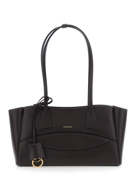 Geanta de umar Brown Small Shoulder bag with Front Pocket and Logo lettering in Leather for Women