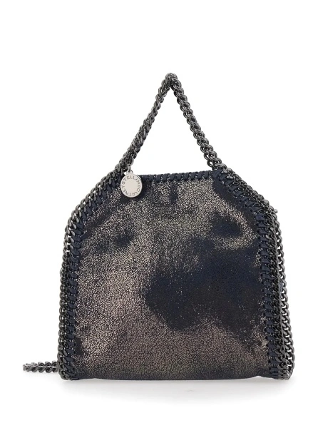 Geanta de umar Falabella Tiny Tote Bag with Dark Ruthenium Chain and Blue Ecoleather
