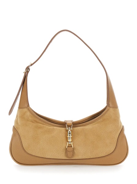 Geanta de umar 'Jackie 1961' Beige Shoulder Bag with Clasp Closure and Adjustable Strap in Suede for Women