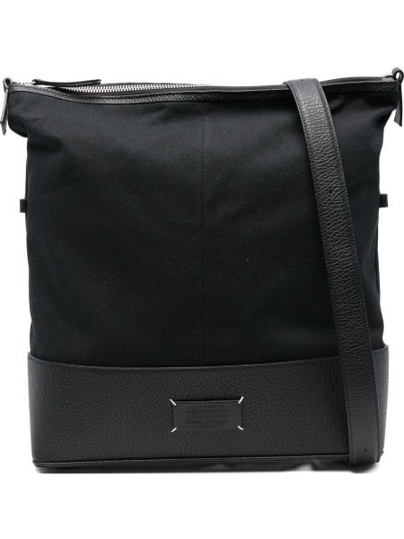 Geanta de umar Maison Margiela neagra din piele si fibre