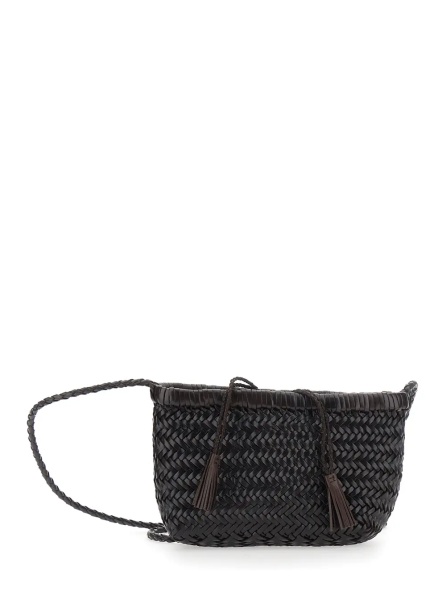 Geanta de umar 'Minsu' Brown Crossbody bag with Strap and Woven Motif in Leather for Women