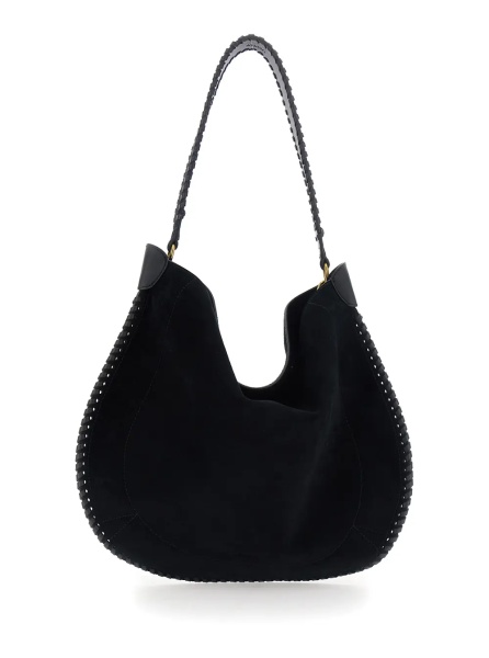 Geanta de umar 'Oskan' Black Shoulder Bag with Removable Strap and Embossed Logo on the Front in Suede for Women