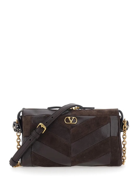 Geanta de umar 'Panthea Small' brown Crossbody bag with VLogo plaque on the front in leather for women