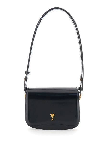 Geanta de umar 'Paris Paris' Black Shoulder Bag with Adjustable Strap and ADC Plate on Front in Leather for Women