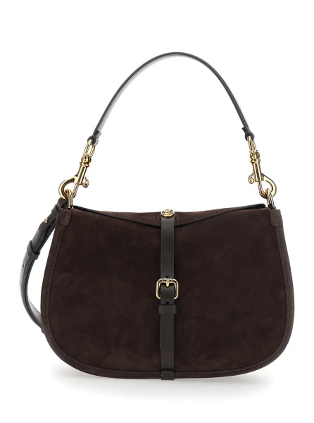 Geanta de umar 'Pony' Brown Medium Shoulder bag with Interchangeable Strap and Handle in Suede for Women