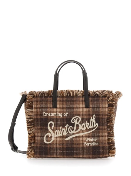 Geanta de umar Shoulder bag COLETTE WOOL N characterized by a tartan design with a distinctive logo and a finish in Tech Fabric. Color Beige. Unisex.