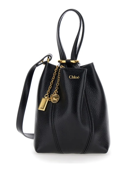 Geanta de umar Shoulder bag Spin with logo lettering and black leather strap for women