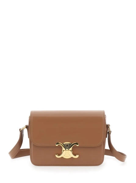 Geanta de umar Shoulder Bag "TEEN TRIOMPHE" with Triomphe Plaque in Brown Leather for Women