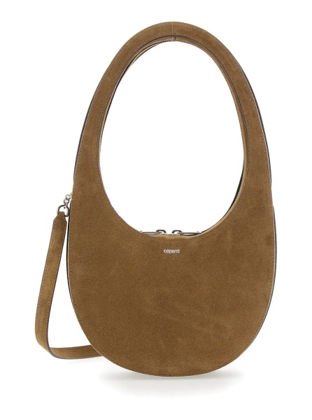 Geanta de umar 'Swipe' Brown Shoulder Bag with Embossed Logo and Adjustable Removable Strap in Suede Women