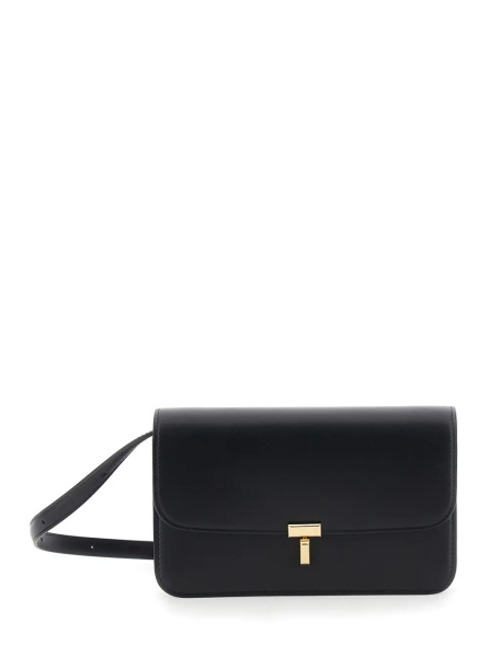 Geanta de umar TOTÊME black Crossbody bag with T-lock closure in leather for women