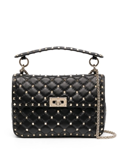 Geanta de umar Valentino Garavani Rockstud Spike neagra din metal si zamak