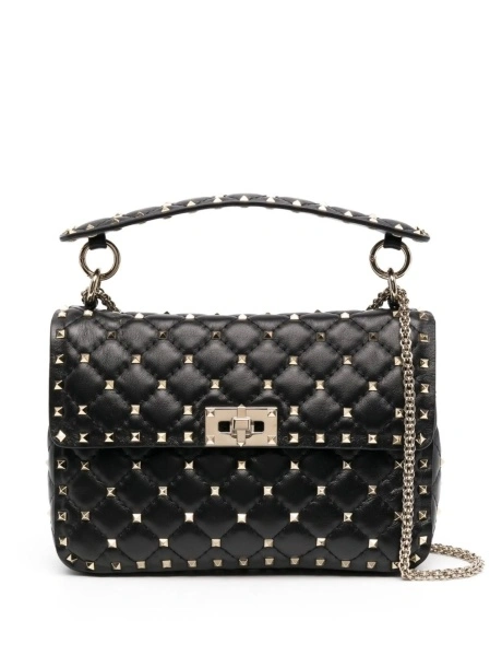 Geanta de umar Valentino Garavani Rockstud Spike neagra din metal si zamak