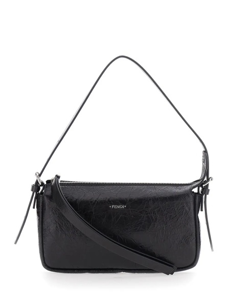 Geanta de umar 'Zip Top' Black Crossbody bag with adjustable and removable strap and FF logo on the front in leather for women