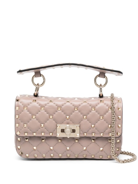 Geanta mini Valentino Garavani Rockstud Spike neutra din piele si zamak