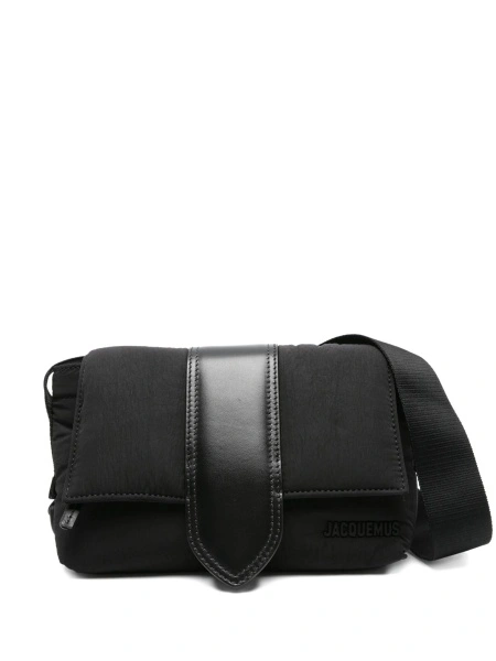 Geanta tip postas JACQUEMUS Bambino neagra din nylon si piele