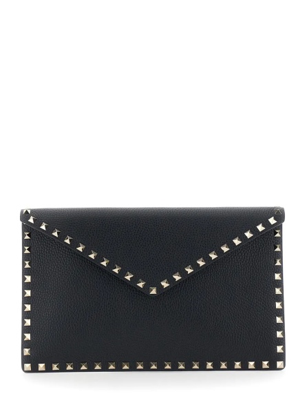 Genti Black Clutch with envelope design and Rockstud decoration in leather for women