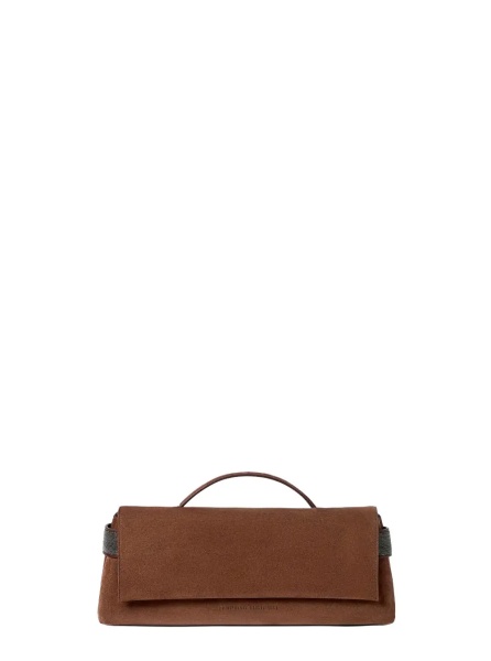 Genti Brown Clutch with top handle and Monile in suede for women