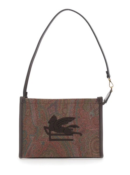 Genti Clutch 'Arnica' with Embroidered Logo on the Front and All-Over Pattern in Cotton Blend Brown Women