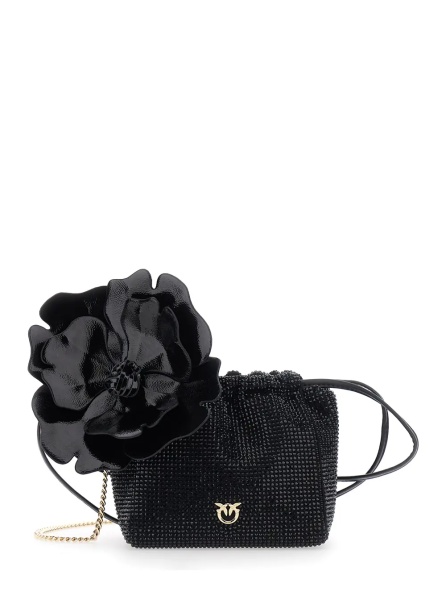 Genti Crossbody bag with Rhinestones and Black Leather Flower for Women