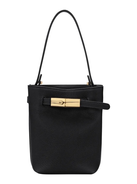 Genti 'Le Smart Flow' Black Mini Bag with Logo Plate on the Front and Adjustable and Removable Shoulder Strap in Leather for Women