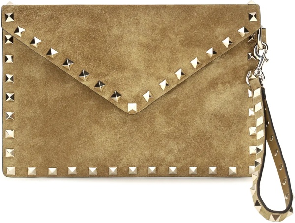 Genti Medium Rockstud Clutch in suede