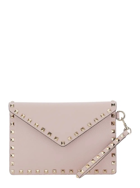 Genti pink Clutch with removable wrist strap and Rockstud decoration in leather for women