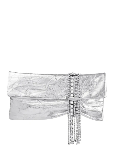 Genti 'Zandra' silver colored Clutch with applied crystals in leather blend for women