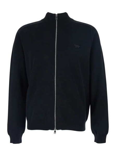 Hanorace MAISON KITSUNÉ Black Sweatshirt with High Neck and Logo Embroidery on the Front in Wool Man