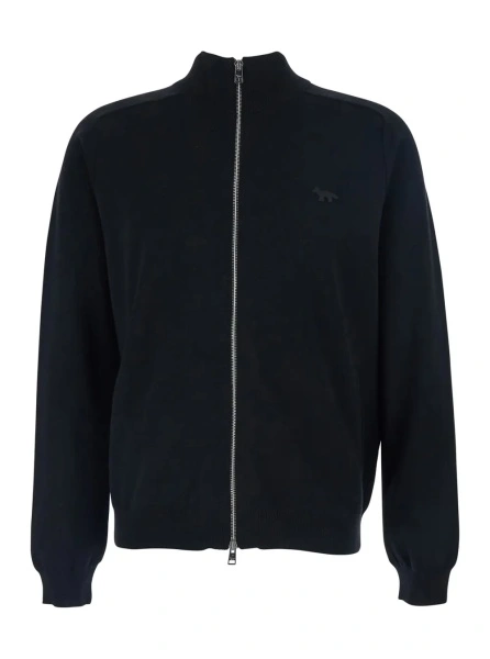 Hanorace MAISON KITSUNÉ Black Sweatshirt with High Neck and Logo Embroidery on the Front in Wool Man