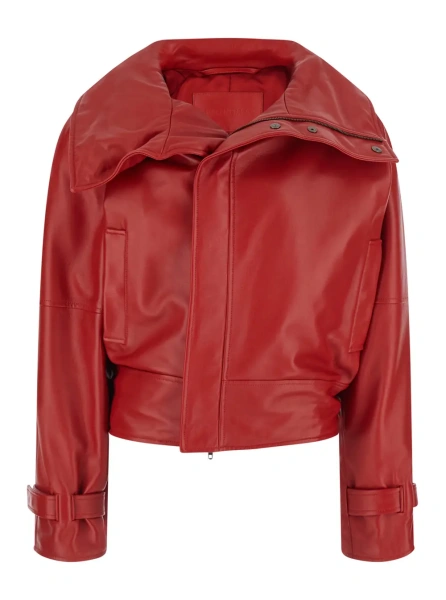 Jacheta Balenciaga rosie din piele