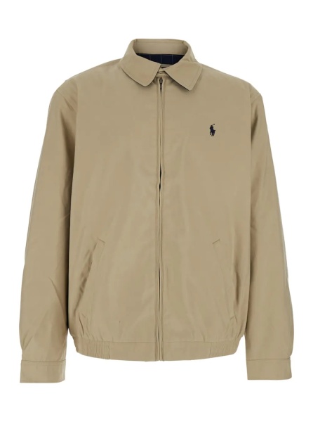 Jacheta Beige Jacket with Pony Embroidered on the Front in Tech Fabric Man