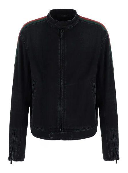 Jacheta black Jacket with side Web details in cotton denim for men