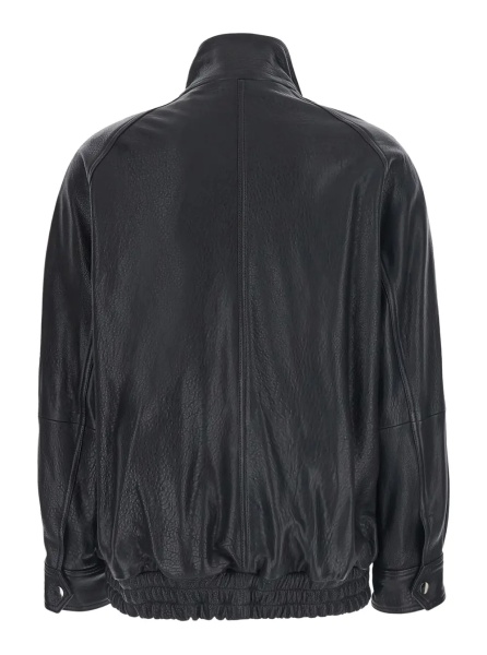 Jacheta black Jackets with high collar and semi-elasticated waist in leather for women