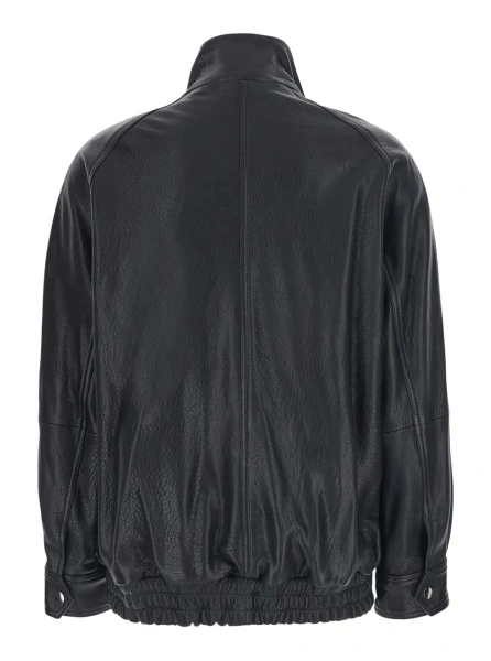 Jacheta black Jackets with high collar and semi-elasticated waist in leather for women