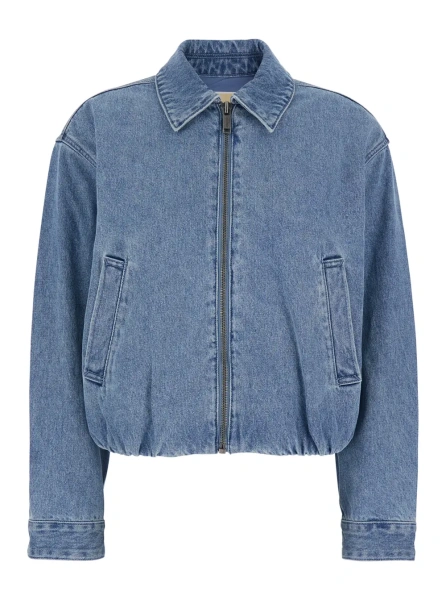 Jacheta Blue Jacket with Classic Collar and Logo Plaque on the Back in Cotton Woman