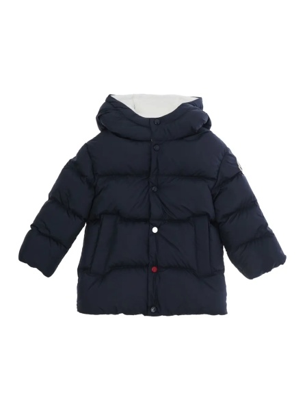 Jacheta Blue Short Parka with Hood and Logo Patch on Sleeve in Tech Fabric Baby