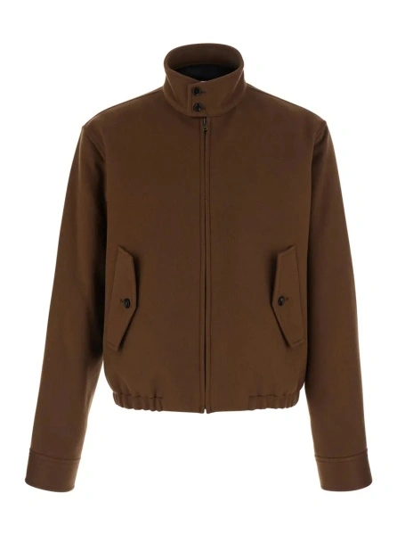 Jacheta Brown High-neck jacket with buttons and two flap pockets on the front in wool and cashmere for men