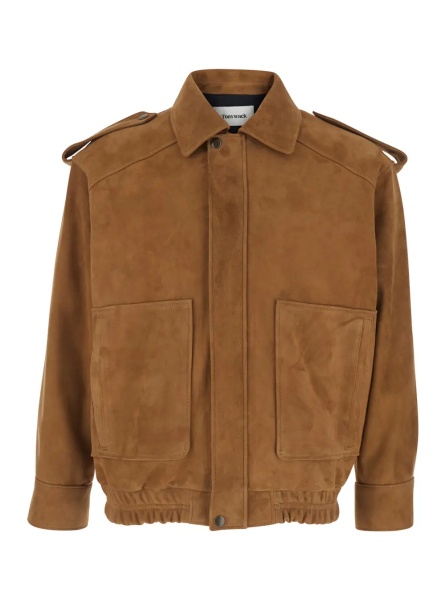 Jacheta Brown Jacket with Classic Collar and Elasticized Waist in Suede for Men