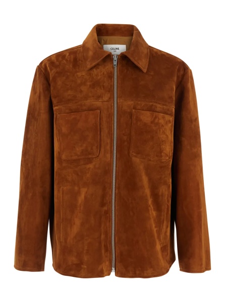 Jacheta Celine Brown Jacket with Classic Collar and Two Suede Front Pockets for Men