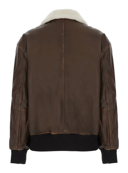 Jacheta Detachable A-2 Leather Blouson with collar and long sleeves in Brown Leather Men